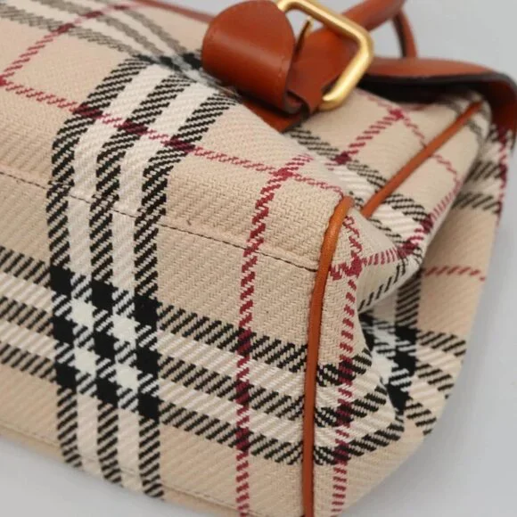BURBERRY Nova Check Hand Bag Canvas Beige Gold Auth BA1387